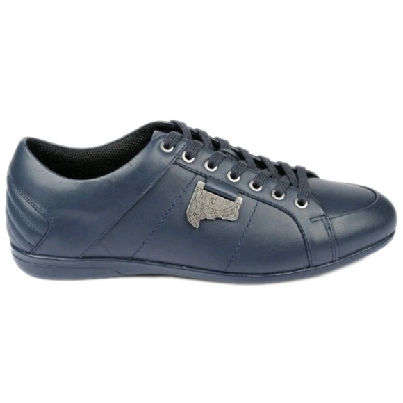 Versace Collection Blue Leather Low Top Logo Sneakers EU 43 US Mens Size 10 NIB - Picture 4 of 7